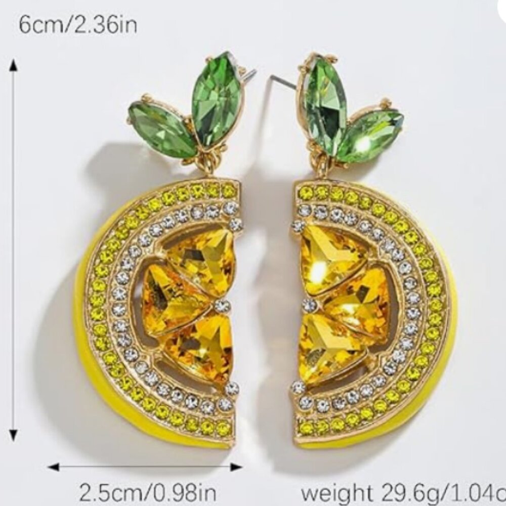 Yellow Lemon Bohemian Fruit Drop Earrings Beaded Dangle Earrings rhinestones new